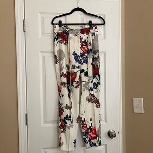 Floral off white express pants with aesthetic tie